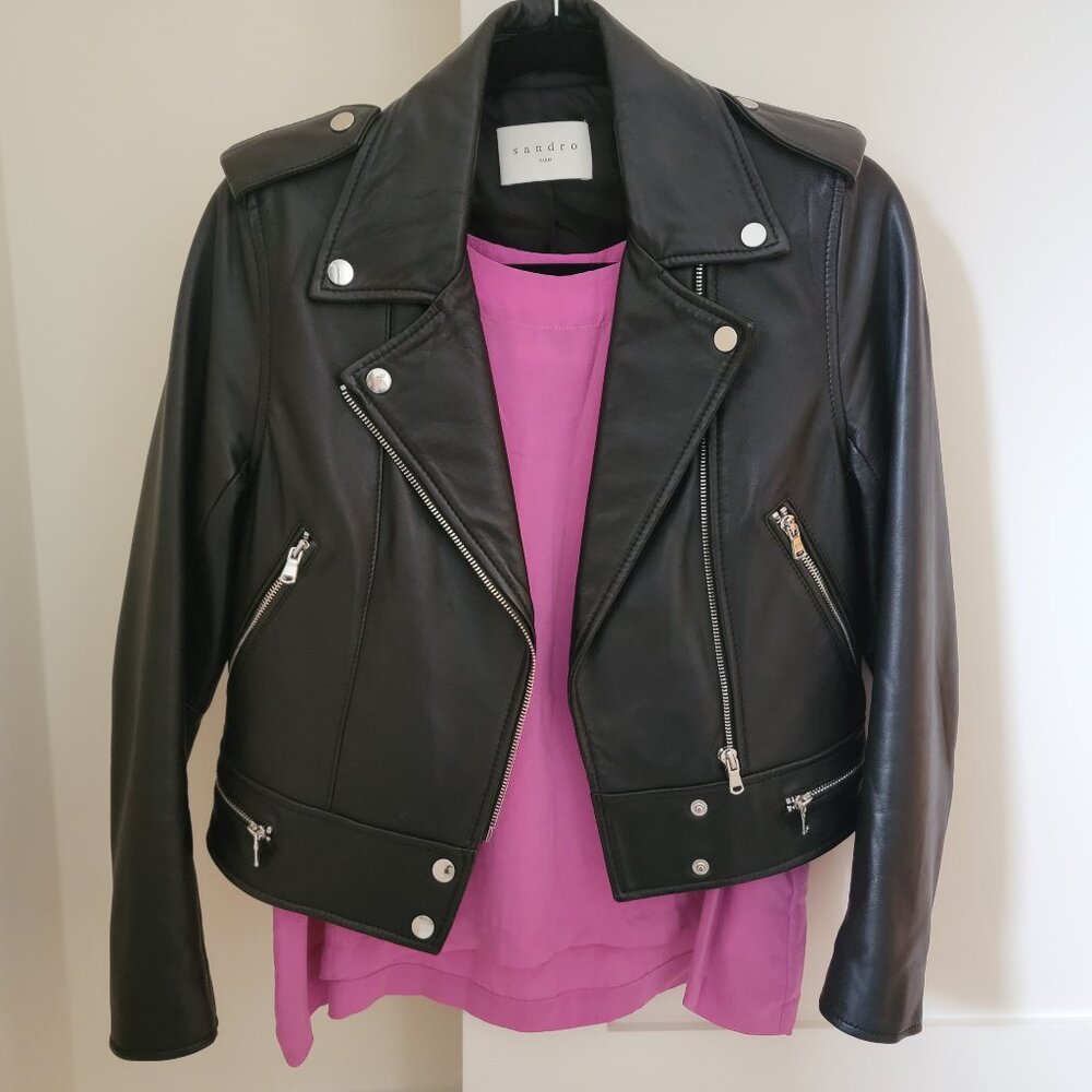 Sandro Leather Biker Jacket | Size US 2-4 | 100% Soft Lamb Leather